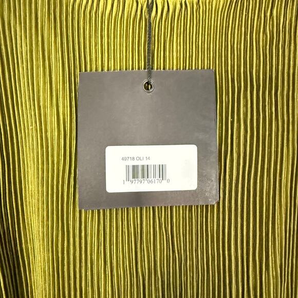 MAC DUGGAL Long Sleeve High Neck Pleated Charmeuse Olive Dress Size 14 - Picture 4 of 7